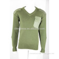 V neck green military wool pullover